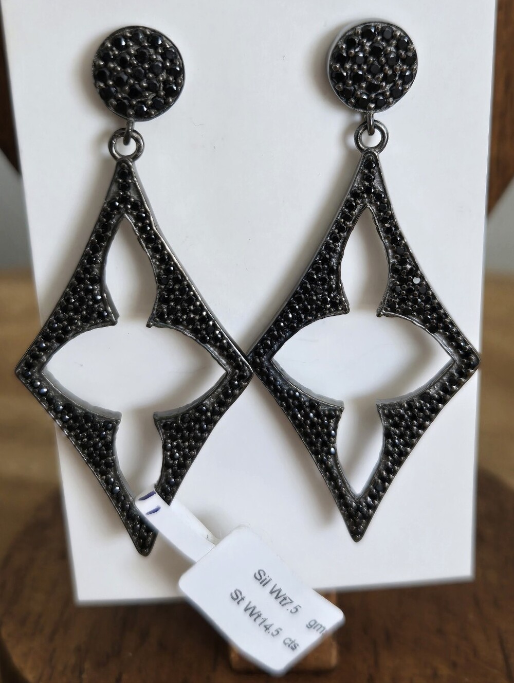 NWT Black Sapphire Rhodium Plated Sterling Silver 925 Pave Drop Earrings